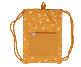 Personalised Waterproof Rucksack Mustard Rainbow