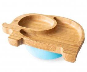 Assiette en Bambou avec Ventouse lphant Bleu