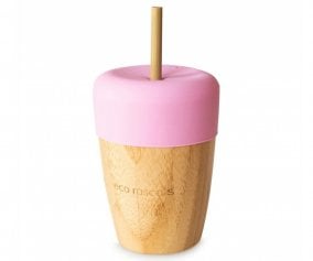 Copo de bambu rosa com palhinha