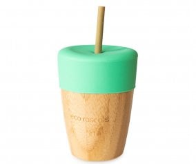 Copo de bambu verde com palhinha