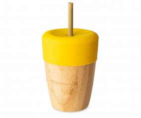 Copo de bambu amarelo com palhinha