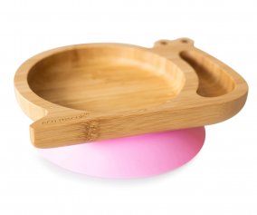 Plato Bamb con Ventosa Caracol Rosa