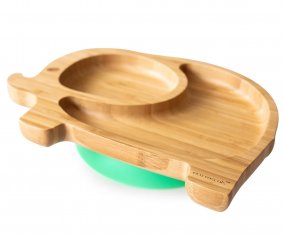 Plato Bamb con Ventosa Elefante Verde