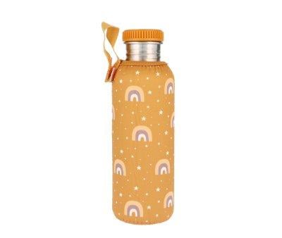 Personalised Steel Bottle with Mustard Rainbow Neoprene Cover 750ml