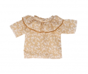 Camisa fofa com babado Boneca floral Hilali Caramel