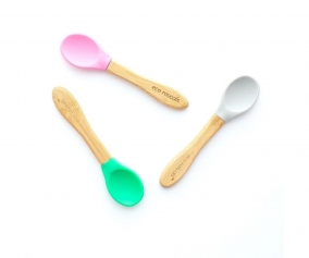 3 Cucharas Bamb Gris Verde Rosa