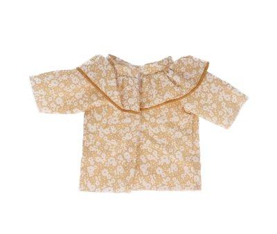 Camisa fofa com babado Boneca floral Hilali Caramel