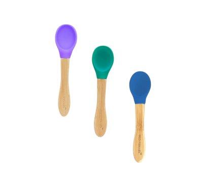 3 Cuillres en Bambou Violet Vert Bleu Marine