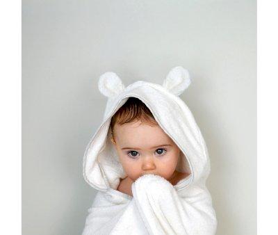 Serviette tablier - Cape de bain pour bb en bambou blanc