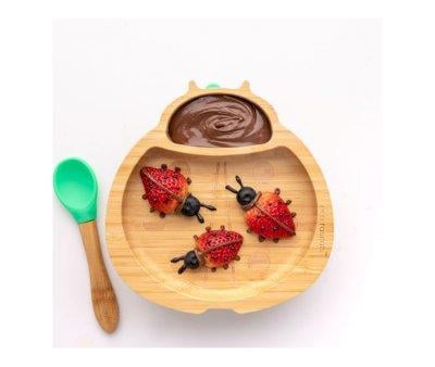 Plato Bamb con Ventosa Mariquita Verde