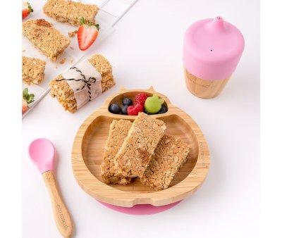 Assiette en bambou avec ventouse Coccinelle Rose