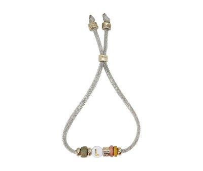 Bracelet lastique 1 initiale beige