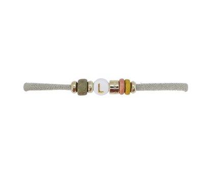 Bracelet lastique 1 initiale beige