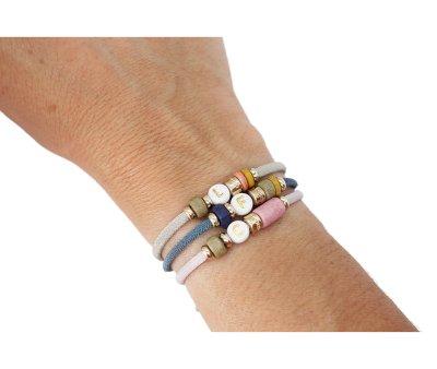 Bracelet lastique 1 initiale beige