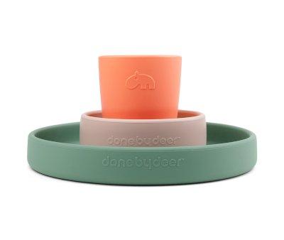 Vaisselle en silicone Elphee croco vert/poudr/corail