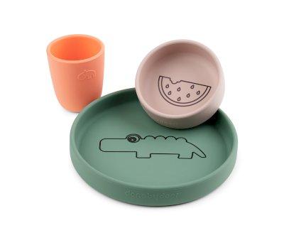 Vaisselle en silicone Elphee croco vert/poudr/corail