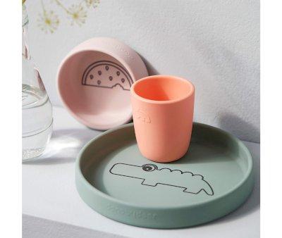 Vaisselle en silicone Elphee croco vert/poudr/corail