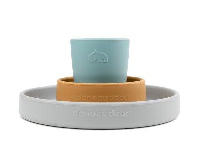 Vaisselle en silicone vert Elphee, moutarde et bleu