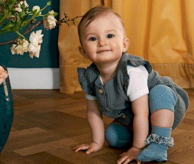 Chaussettes  semelle antidrapante en bambou Liberty Dusty Blue