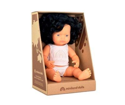Doll with Curly Brown Hair 38 cm