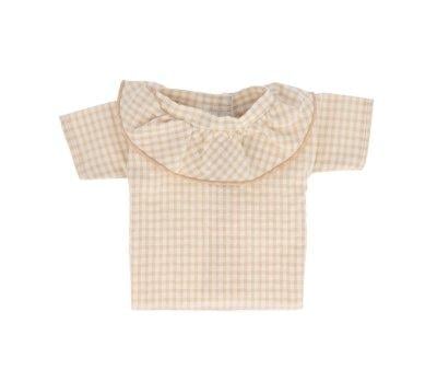 Camisa Vichy con Volante Beige para Mueco
