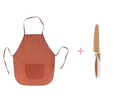 Pack Delantal Infantil Dots Brown Personalizable + Cuchillo Caramel