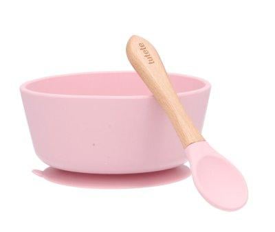 Bowl with Suction Base + Spoon Pink