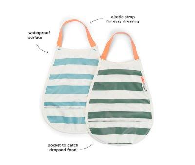 2 bavoirs Pull-Over Stripes Blue/Green