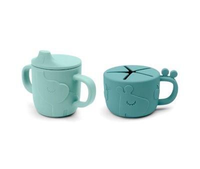 Gobelet d'apprentissage et distributeur de snacks Peekaboo Deer Friends Blue