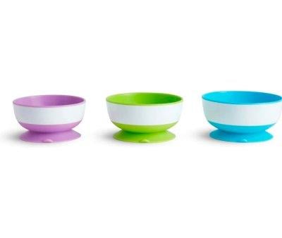 Pack of 3 Stay-Put Suction Bowls Blue/Green/Purple