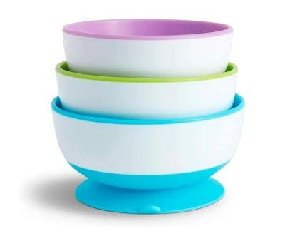 Pack of 3 Stay-Put Suction Bowls Blue/Green/Purple