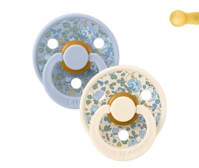 2 BIBS Colour Round Pacifiers Liberty Eloise Dusty Blue Mix