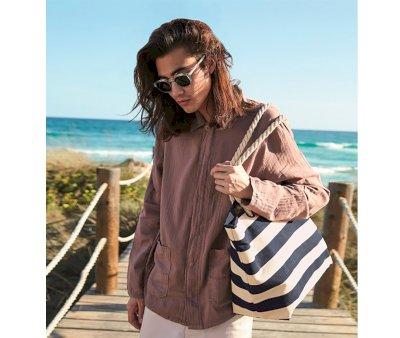 Nautical Natural-Navy Personalised Beach Bag