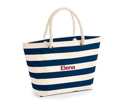 Nautical Natural-Navy Personalised Beach Bag