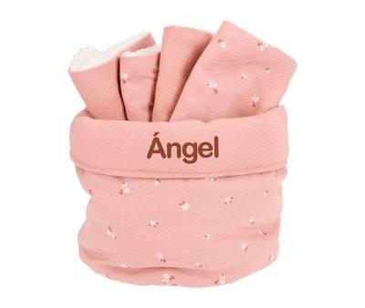 Basket with Personalized Petite Fleur Rose Burp Cloth