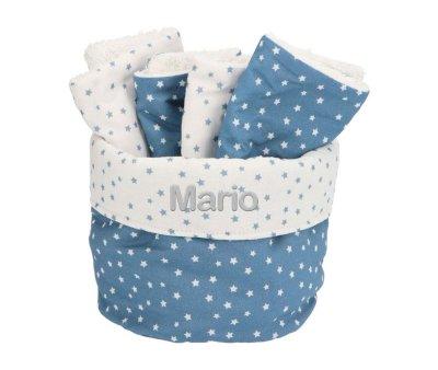 Basket with Mini Star Blue Drool Bib Personalised