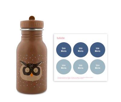Trixie Mrs. Owl Steel Bottle 350ml + 6 Round Stickers Blue Gift
