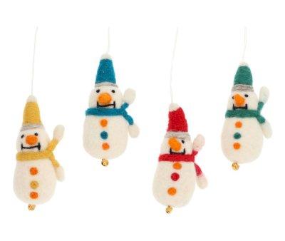 Decorazione Natalizia Pupazzo di Neve Azzurro con Campanellino