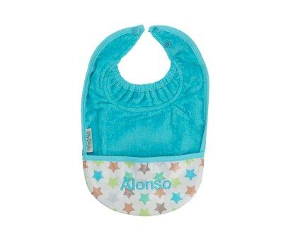 Babero con Bolsillo Silly Billyz Turquesa Estrellas Personalizado