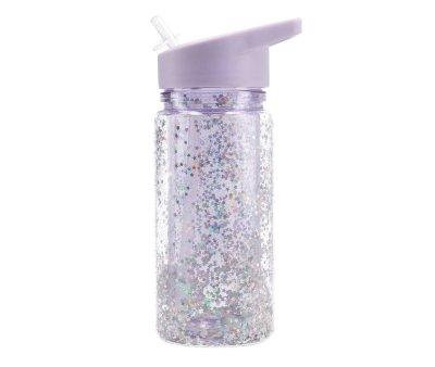 Botella Plstico con Pajita Glitter Stars Lilac Personalizable