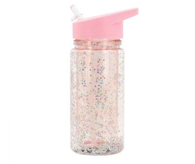 Botella Plstico con Pajita Glitter Stars Pink Personalizable