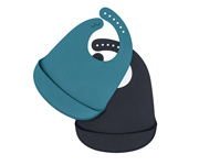 2 Catchie Silicone Bibs Blue Dusk & Charcoal