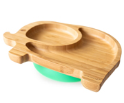 Plato Bamb con Ventosa Elefante Verde
