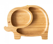 Plato Bamb con Ventosa Elefante Gris