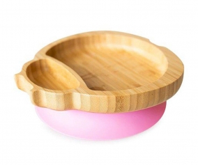 Plato Bamb con Ventosa Mariquita Rosa