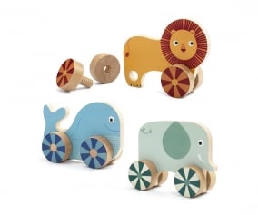 3 Petits Animaux Roues en Bois