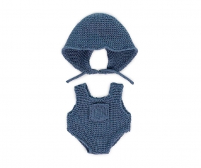 Conjunto Punto Pelele y Gorro Azul Mueco 21cm