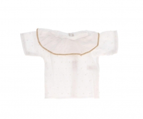 Camisa Cutie con Volante Plumeti Beige para Mueco