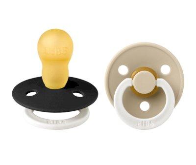 2 BIBS Colour Night Pacifiers Round Black Glow/Vanilla Glow
