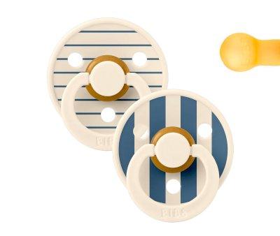 2 BIBS Pacifiers Studio Colour Round Pin Ivory Steel Blue Mix